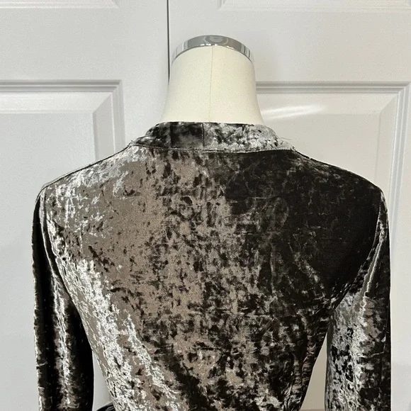 BCBGMaxAzria Metallic Gunmetal Crushed Velour New Year’s Wrap Maxi Dress Size S - Picture 8 of 13